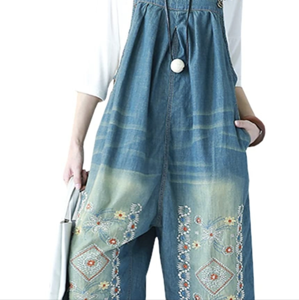 Boho, Embroidered YESNO P91 Women's Denim Overalls, Romper
